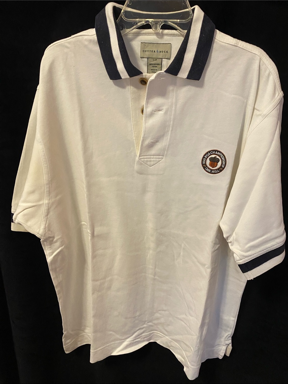 Cutter & Buck White Polo with Navy Striped Collar